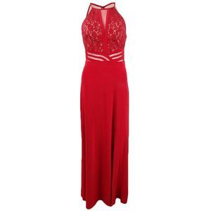 Morgan & Company Juniors' Sequined Lace Halter Gown - Red/Nude